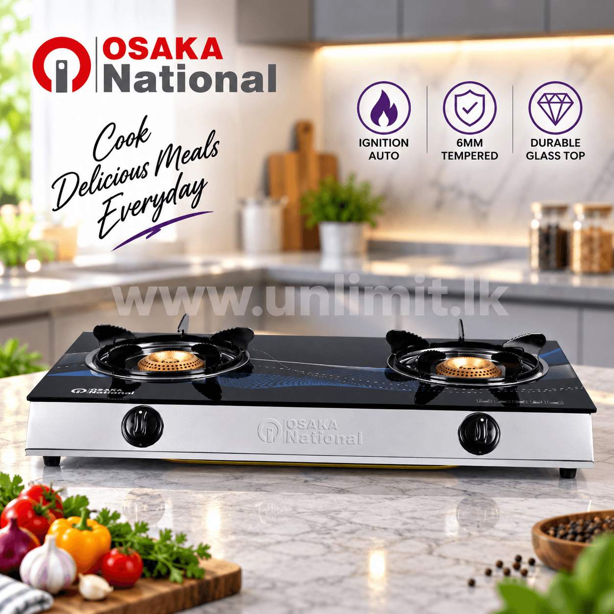 Osaka National Glass Top Gas Cooker GT-C028 (12529)