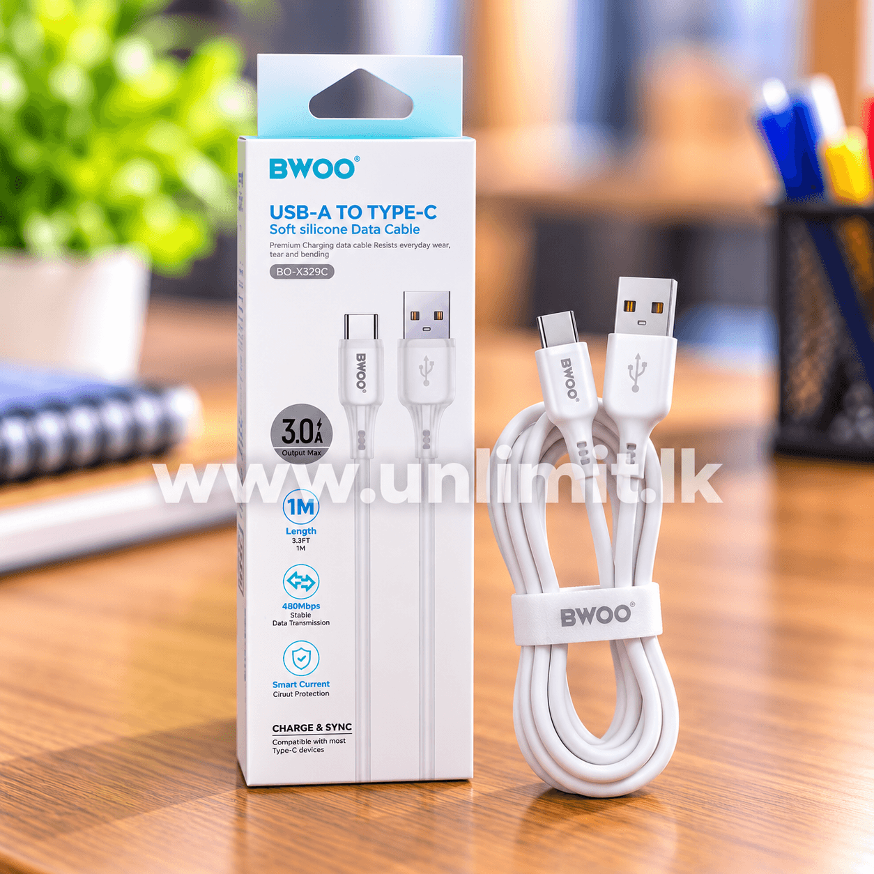 Bwoo Type A - Ttpe C Soft Silicone Data Cable BO-X329C UL-12849
