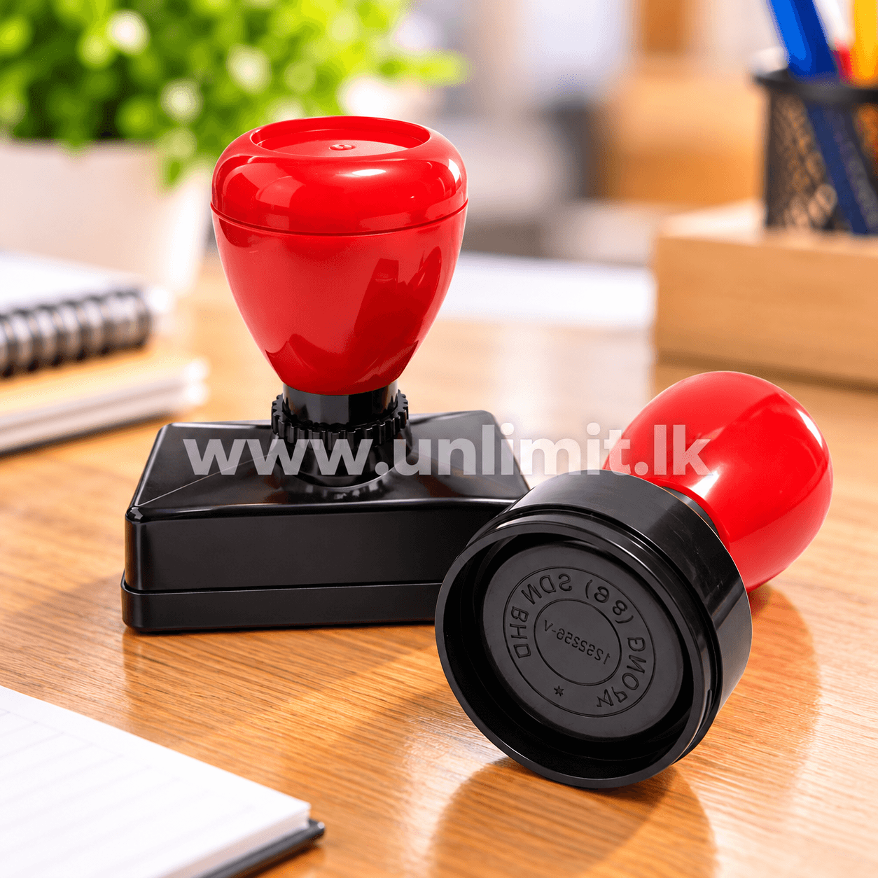 Red and Black Rubber Stamps on Desk (1)
